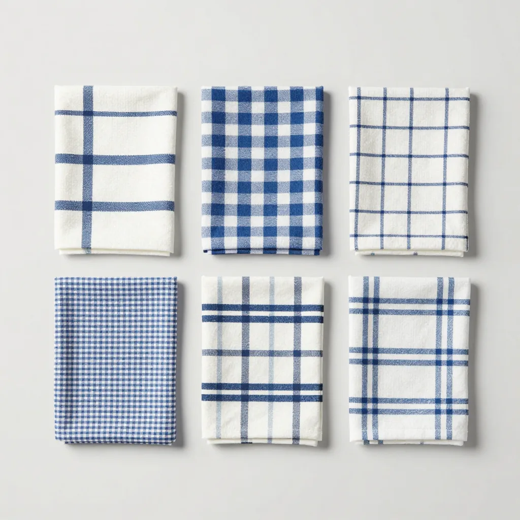 Five Swedish dishcloths in mixed patterns on a light background