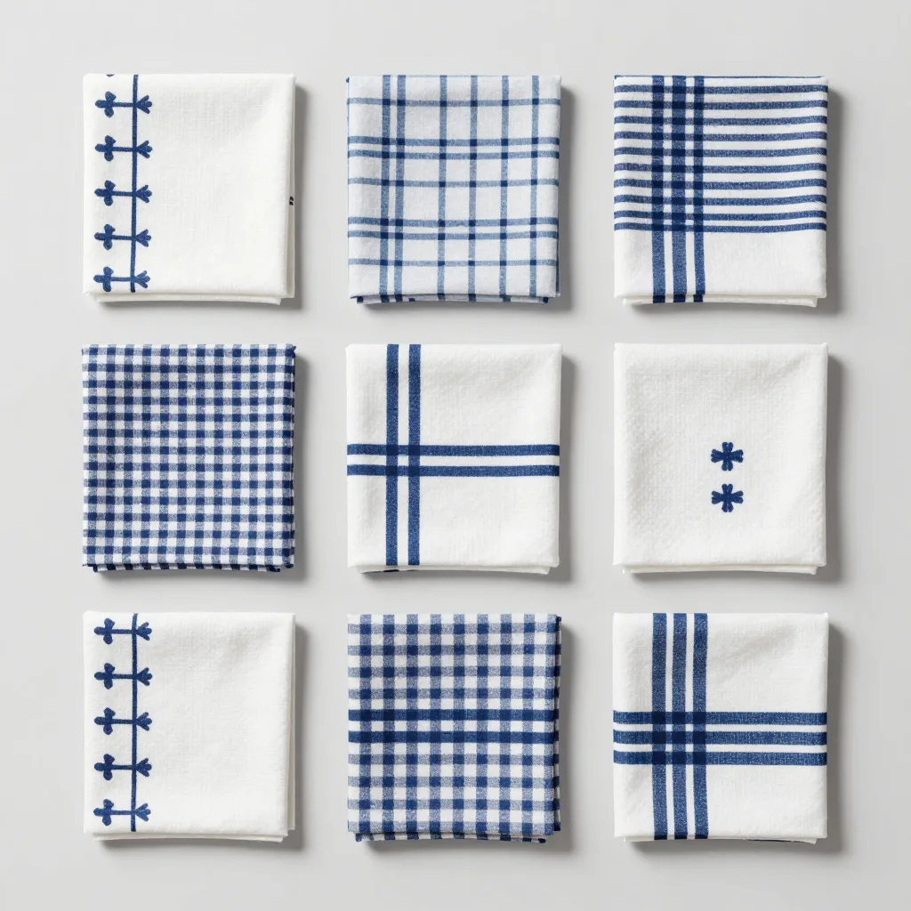 Ten Swedish dishcloths in assorted patterns on a light background