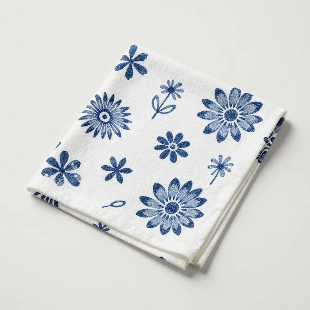 A single Swedish dishcloth in floral pattern on a light background