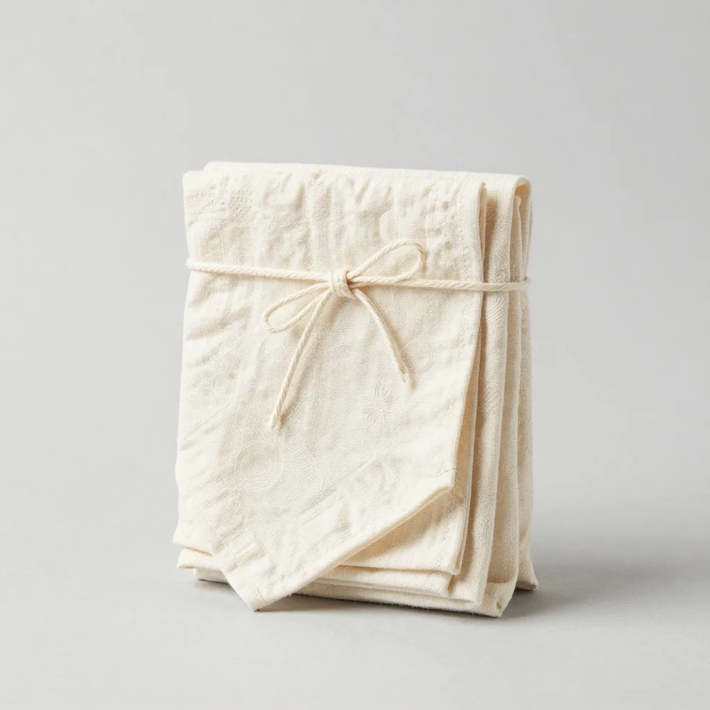An eco kitchen gift set of dishcloths in a cotton wrap on a light background